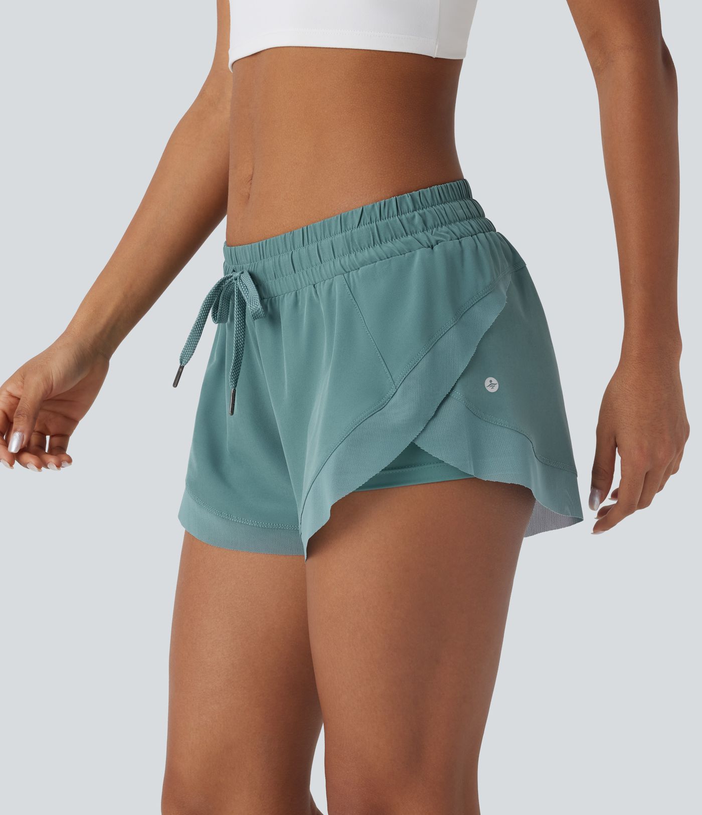 Low Rise Drawstring Contrast Mesh 2-in-1 Flowy Running Shorts