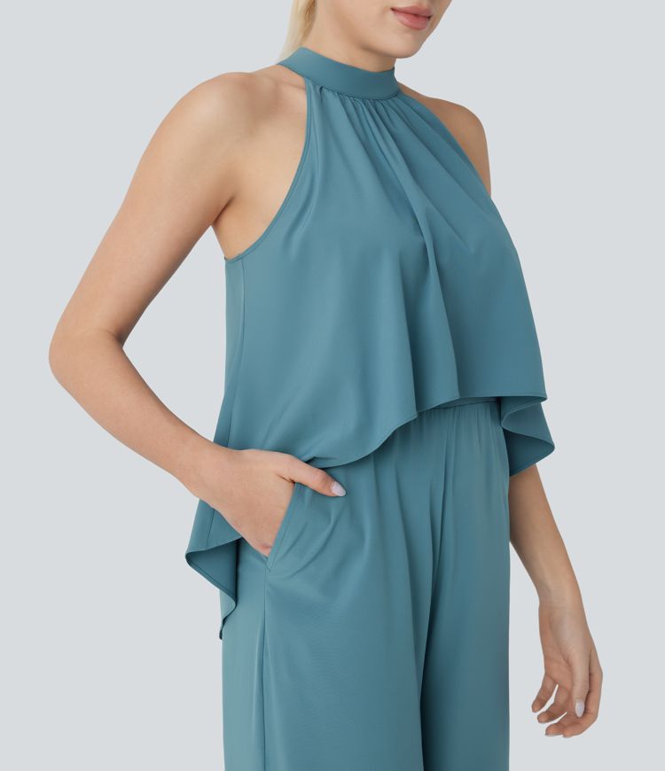 Breezeful™ Halter Flowy Hem Pocket Wide Leg Quick Dry Work Jumpsuit
