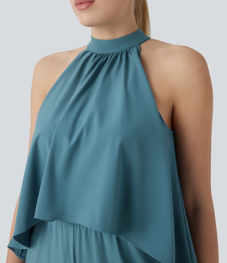Breezeful™ Halter Flowy Hem Pocket Wide Leg Quick Dry Work Jumpsuit