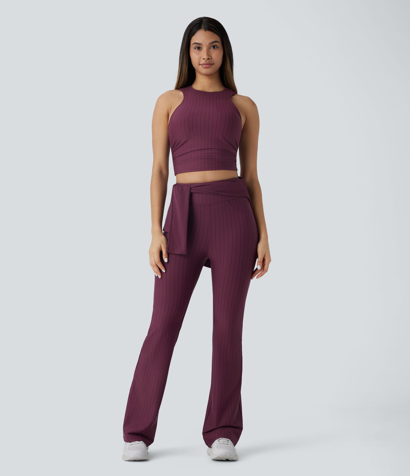 Ruched Stripe Cropped  Yoga Sports Top
