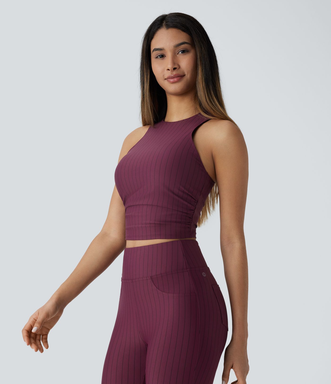 Ruched Stripe Cropped  Yoga Sports Top