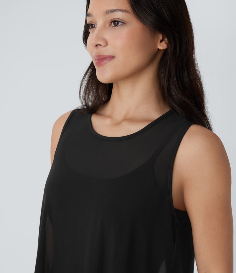 Sleeveless Pocket Mini 2-piece Set Mesh Yoga Active Dress-Easy Peezy