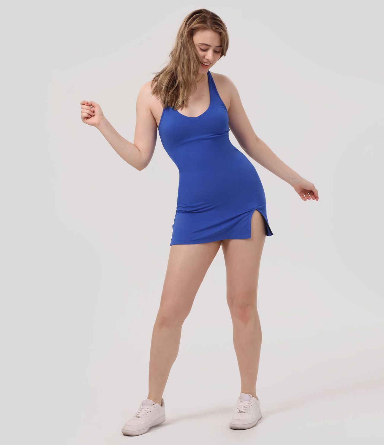 Robe Casual Mini Sans Manches Dos Nu Col en V et Évasée Robe Casual Mini Sans Manches Dos Nu Col en V et Évasée