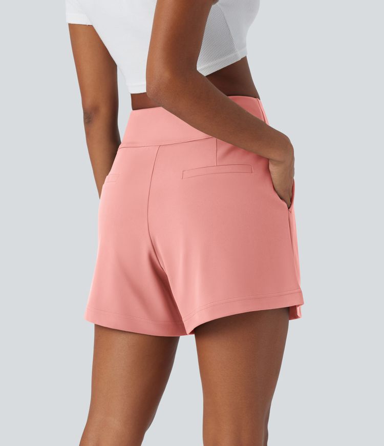 High Waisted Side Pocket Wide Leg Work Shorts