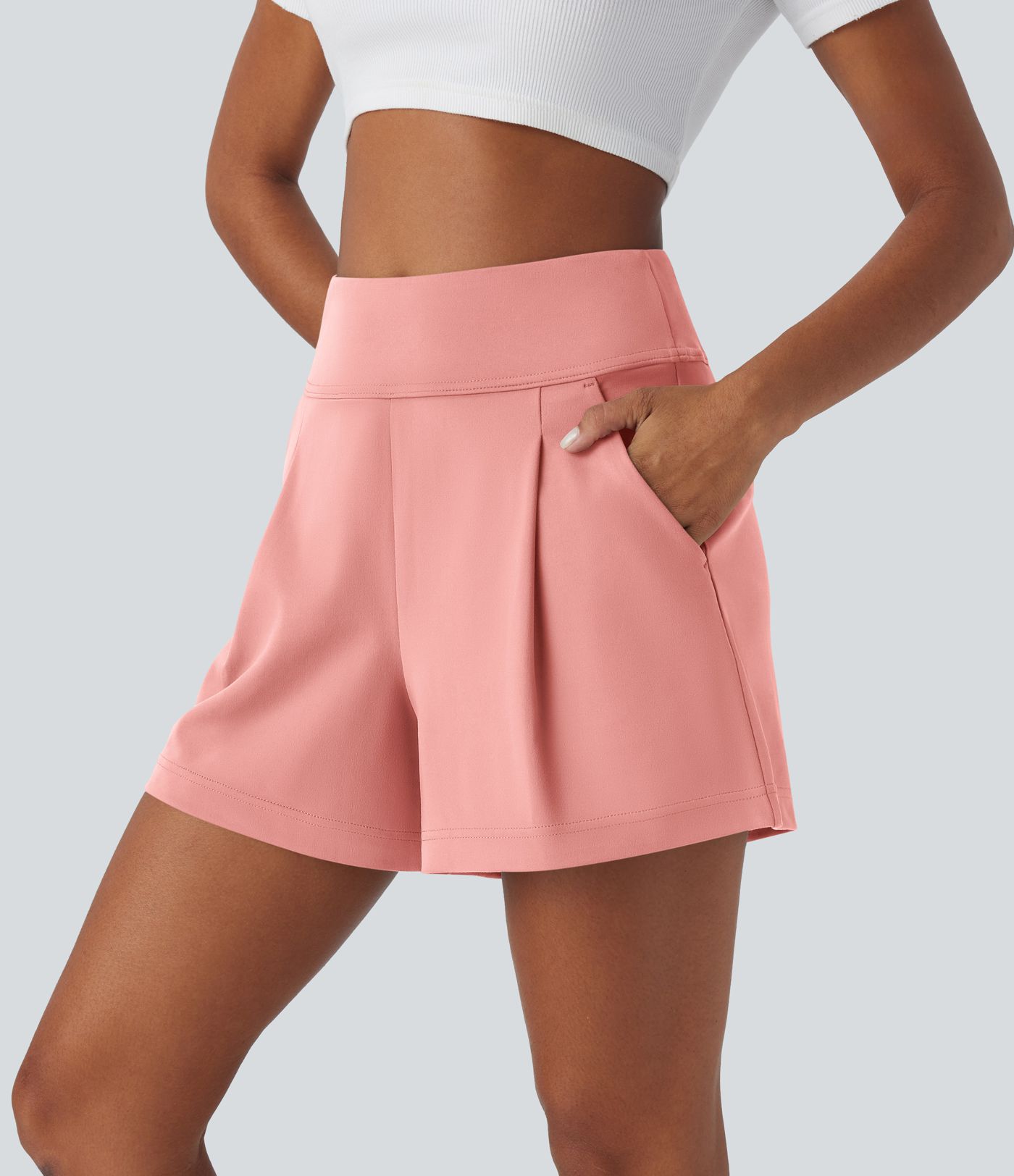 DayStretch High Waisted Pocket Wide Leg Work Shorts