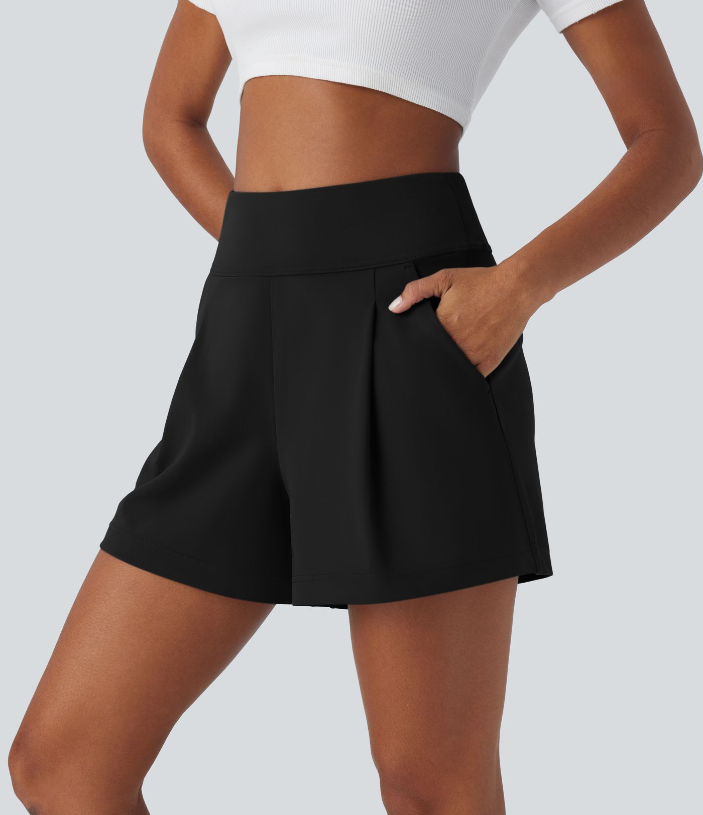 DayStretch High Waisted Pocket Wide Leg Work Shorts