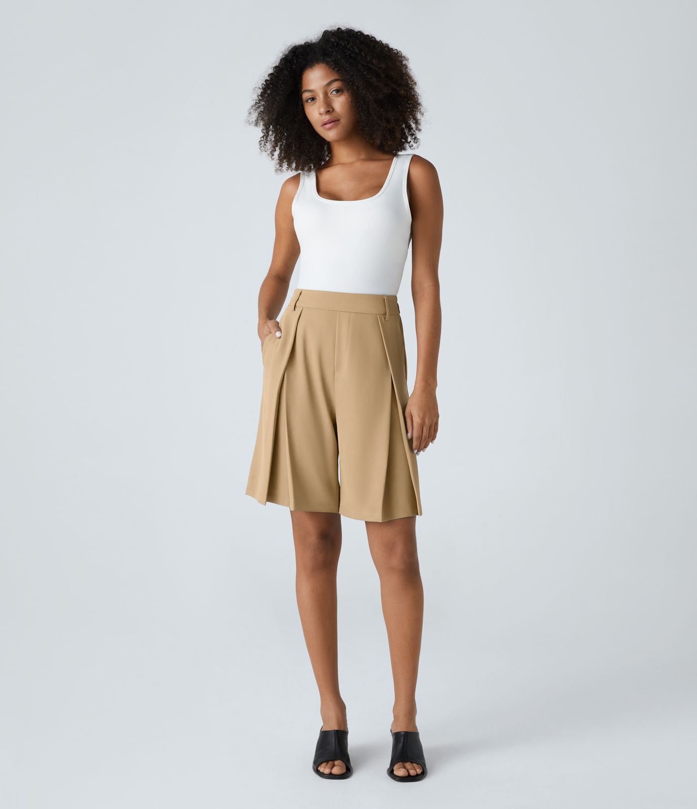 Short Casual Bermuda à Taille Haute Poches Latérales