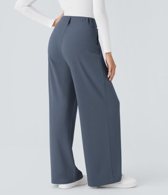 Pantalon de Travail Évasé à Taille Haute avec Poches Halara Flex™ en Gaufré