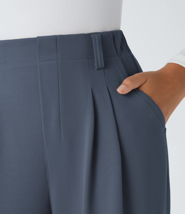 Pantalon de Travail Évasé à Taille Haute avec Poches Halara Flex™ en Gaufré