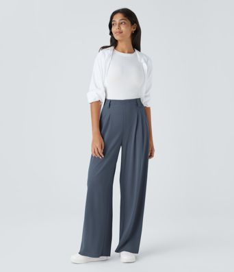 Pantalon de Travail Évasé à Taille Haute avec Poches Halara Flex™ en Gaufré