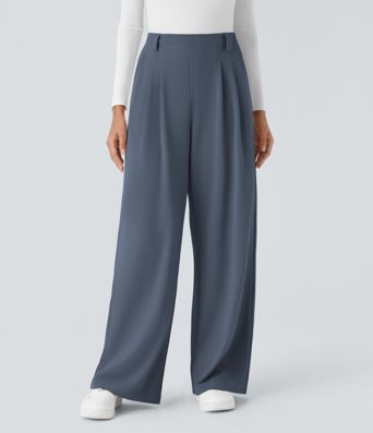 Pantalon de Travail Évasé à Taille Haute avec Poches Halara Flex™ en Gaufré