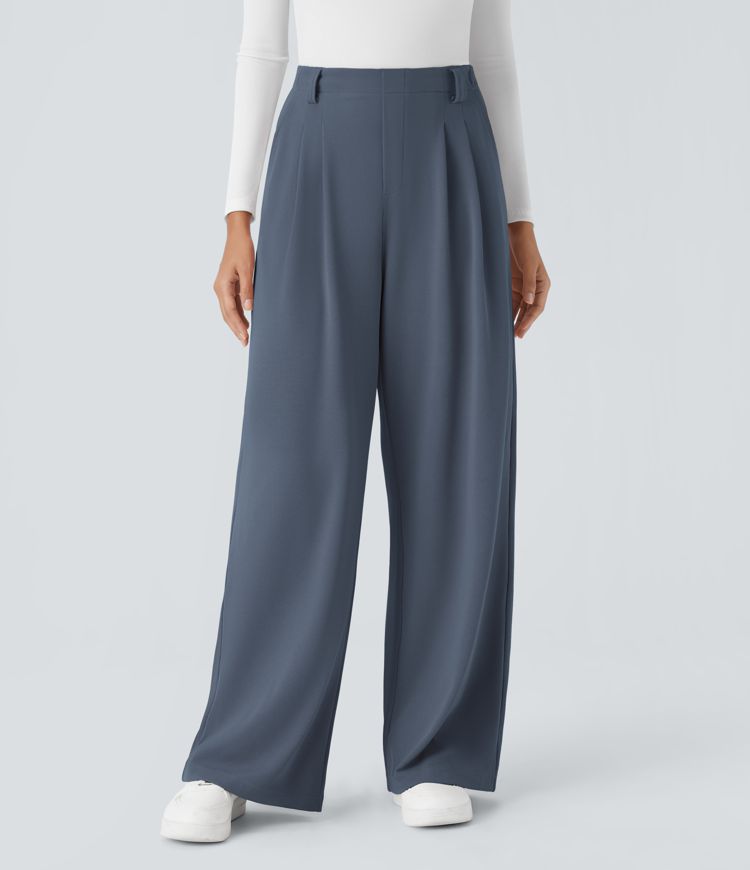 Pantalon de Travail Évasé à Taille Haute avec Poches Halara Flex™ en Gaufré