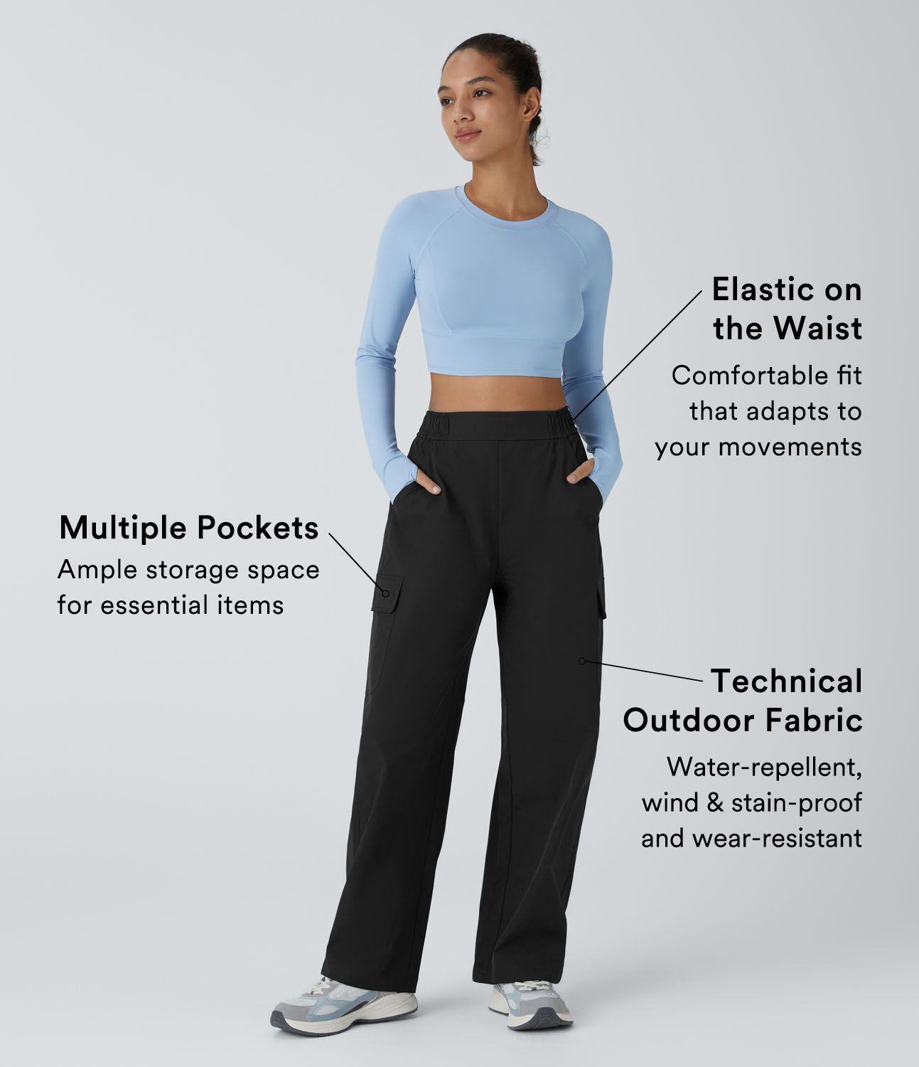 Water Repellent Wear-Resistant High Waisted Pockets Camping Cargo Trousers