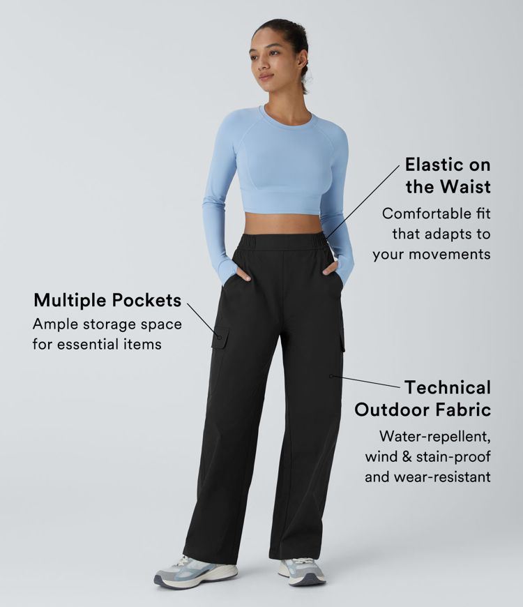 Water Repellent Wear-Resistant High Waisted Multiple Pockets Camping Cargo Trousers