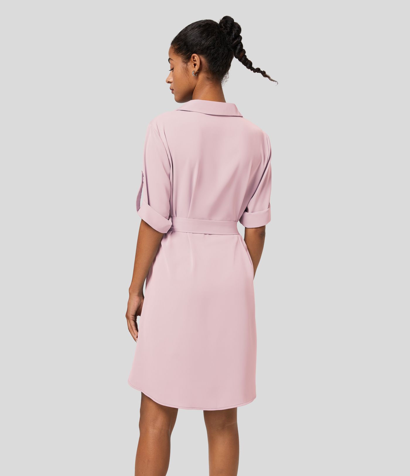 Roll Up Sleeve Belted Relaxed Work Shirt Dress