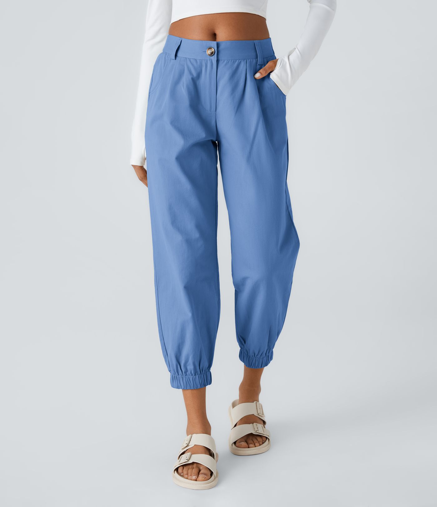 Jogging Coton Casual Mi-Hauteur Boutonnés Fermeture Éclair Poche Latérale  