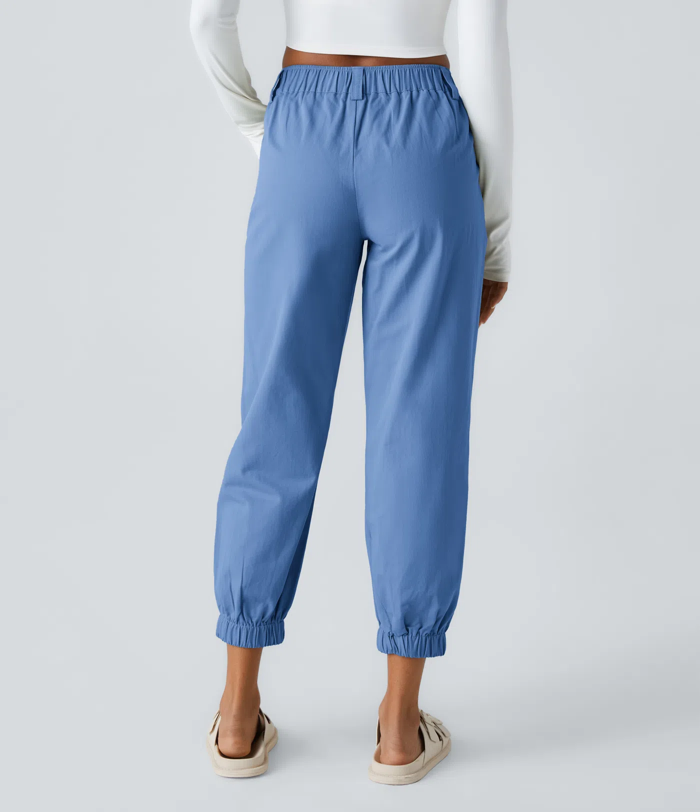 Mid Rise Button Zipper Side Pocket Casual Cotton Joggers