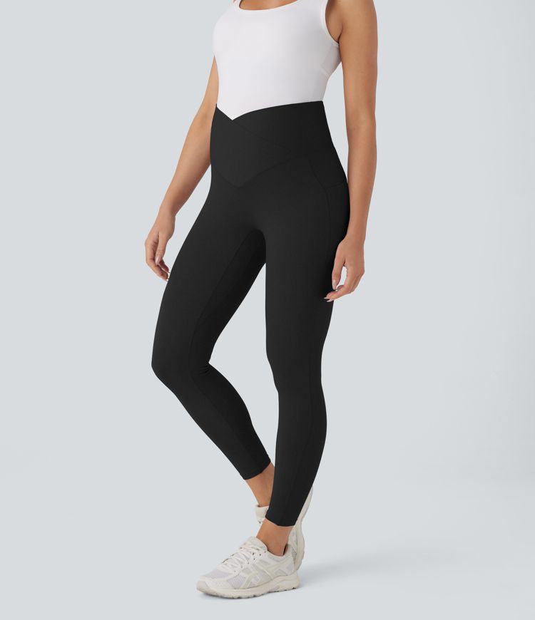 SoftlyZero™ Super High Waisted Crossover Pocket 7/8 Yoga Maternity Leggings-UPF50+
