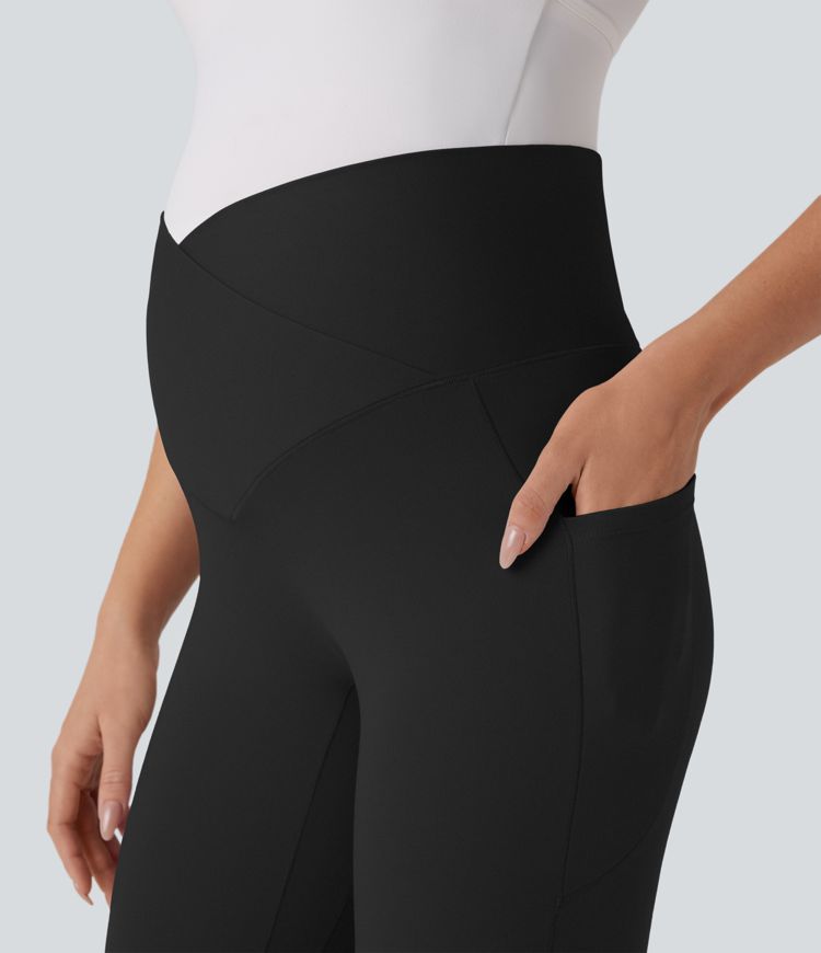 SoftlyZero™ Super High Waisted Crossover Pocket 7/8 Yoga Maternity Leggings-UPF50+