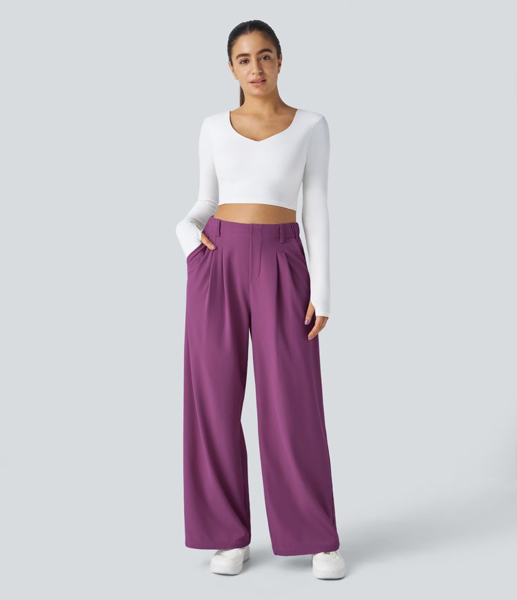 Halara Flex™ High Waisted Pocket Wide Leg Waffle Work Trousers