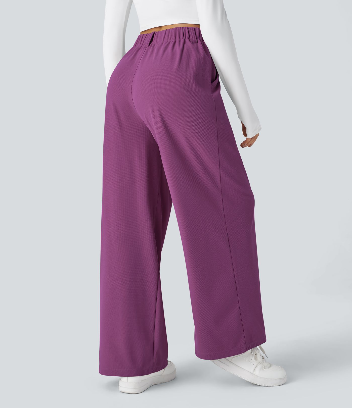 Pantalones Halara Flex™ de oficina anchos plisados de tiro alto con bolsillos en tela tipo gofre