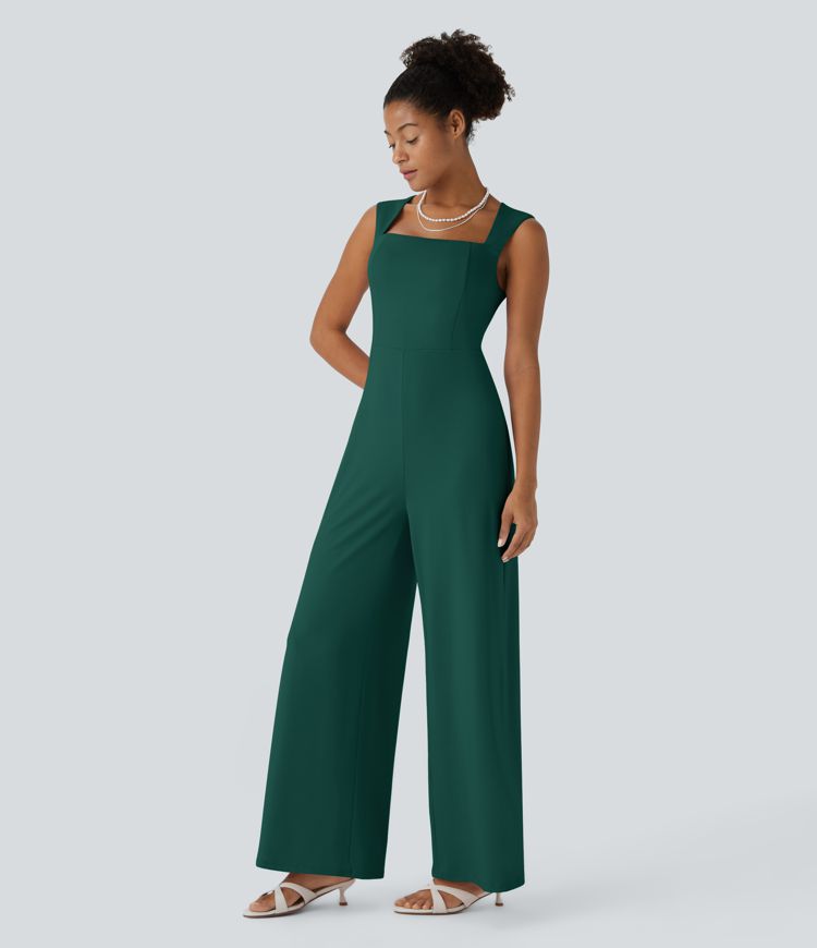 Square Neck Sleeveless Bridesmaid and Wedding Guest Jumpsuit