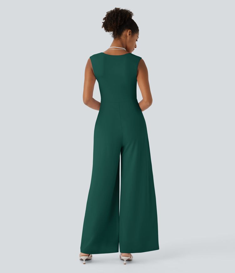 Square Neck Sleeveless Bridesmaid and Wedding Guest Jumpsuit