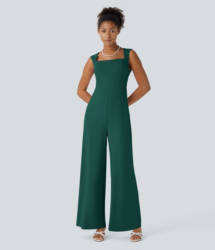 Square Neck Sleeveless Bridesmaid and Wedding Guest Jumpsuit