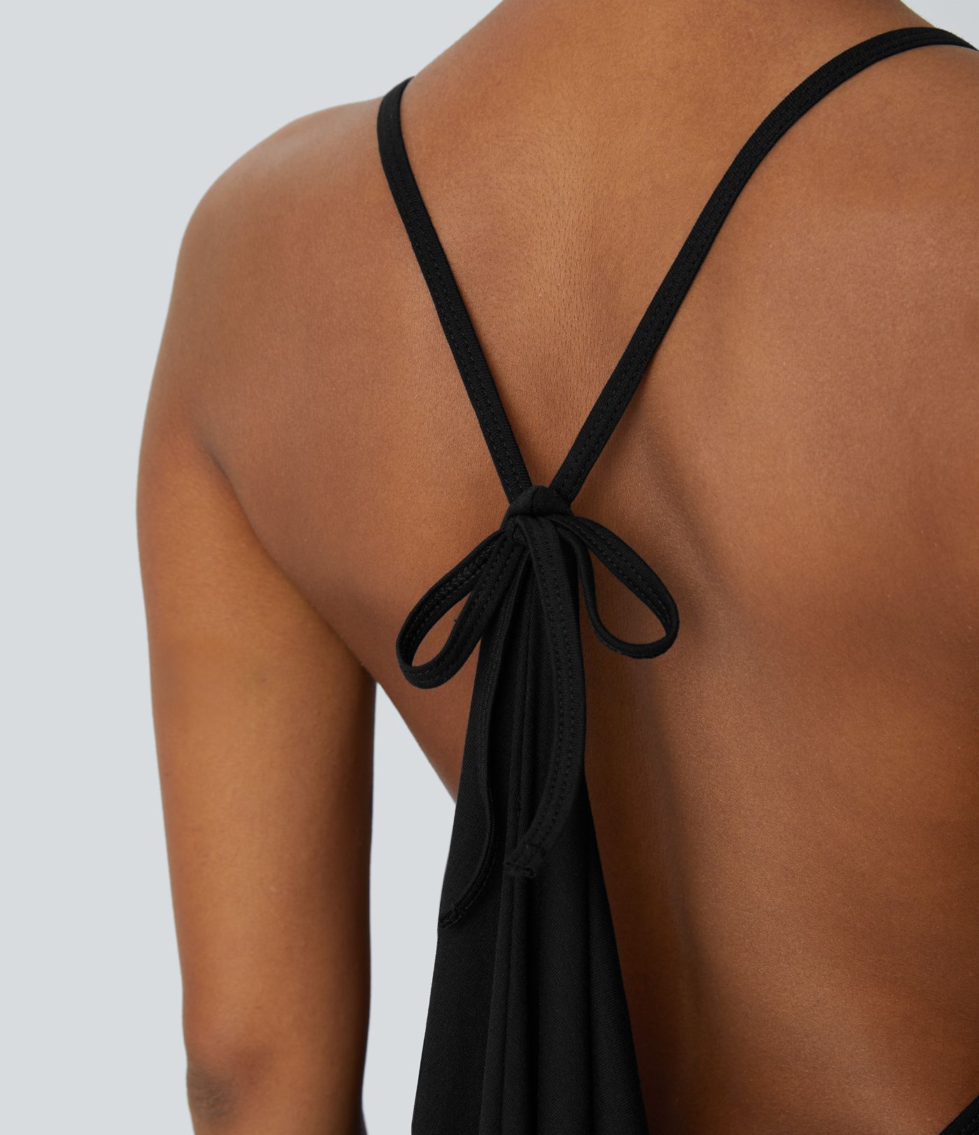 V Neck Backless Tie Back Ruched Maxi Resort Slip Dress