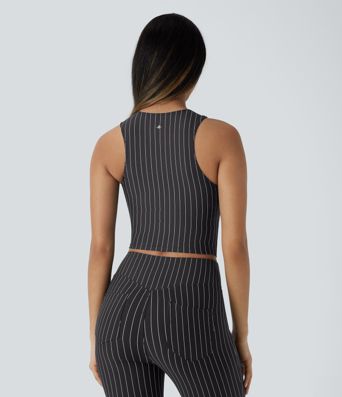 Haut de sport court et froncé à rayures et à effet cool touch pour le yoga