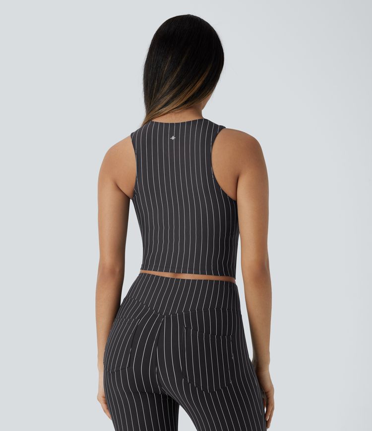 Haut de sport court et froncé à rayures et à effet cool touch pour le yoga