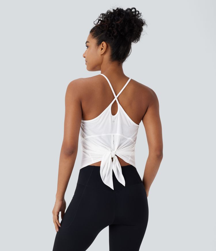 Top yoga secado rápido dobladillo dividido sin espalda entrecruzada