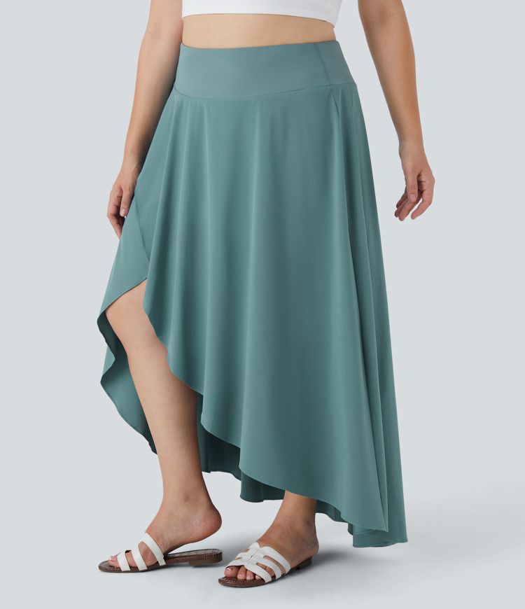 Breezeful™ High Waisted High Low Ruffle 2-in-1 Flowy Midi Quick Dry Casual Plus Size Skirt