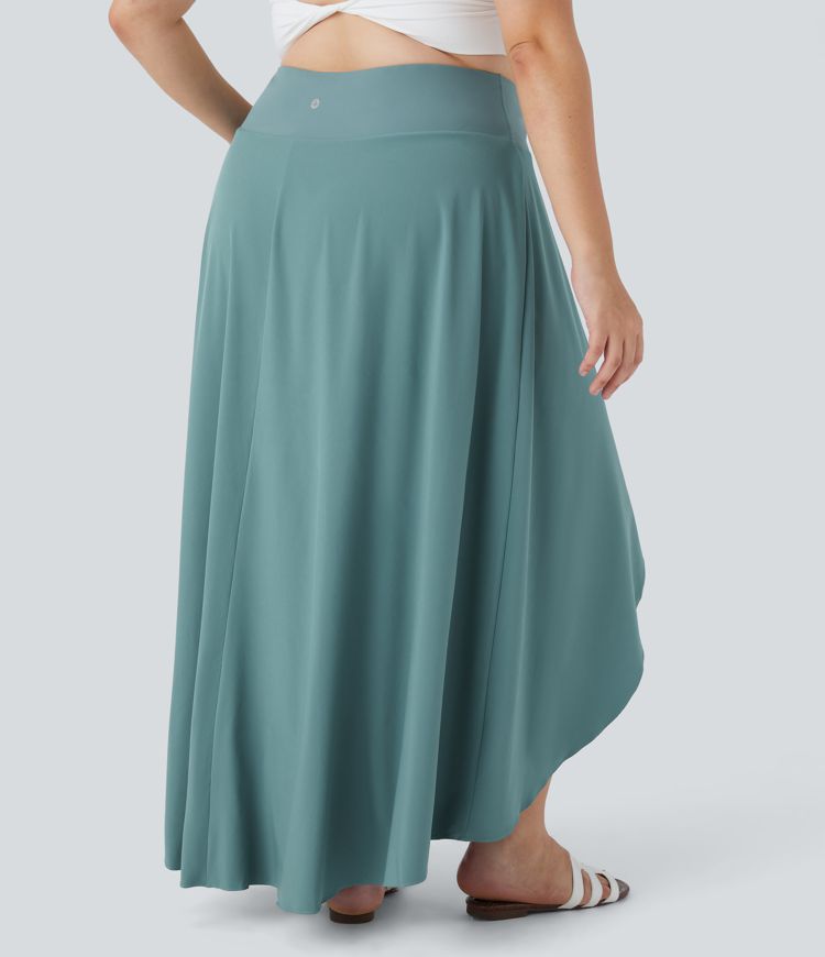 Falda midi Breezeful™ fluida 2 en 1 volante alto bajo tiro alto secado rápido talla grande