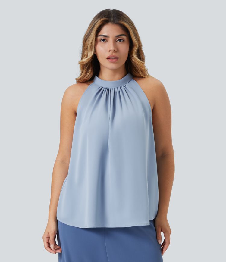 Haut col licou sans manches à ourlet arrondi pour femme, grande taille