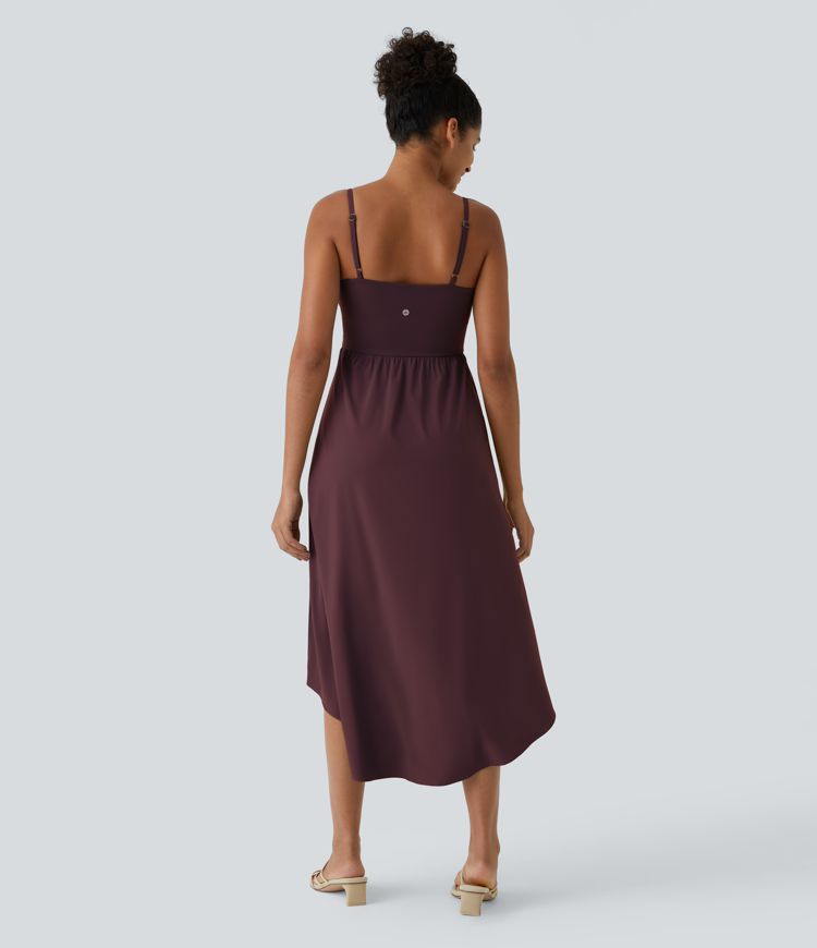 Breezeful™ Rückenfreies, lässiges, 2-teiliges Flowy-Midikleid mit Seitentaschen und asymmetrischem Crossover-Saum, schnell trocknend