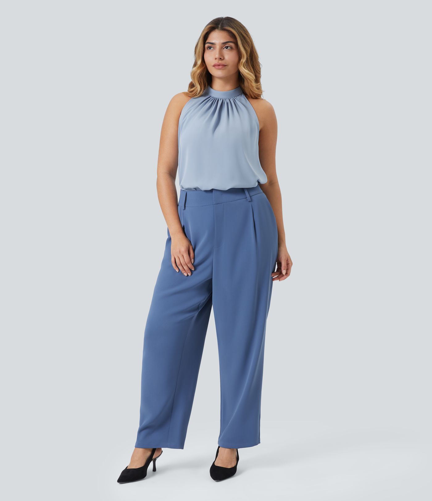 Haut col licou sans manches à ourlet arrondi pour femme, grande taille