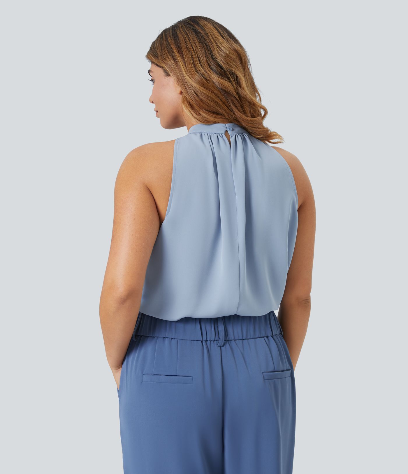 Haut col licou sans manches à ourlet arrondi pour femme, grande taille