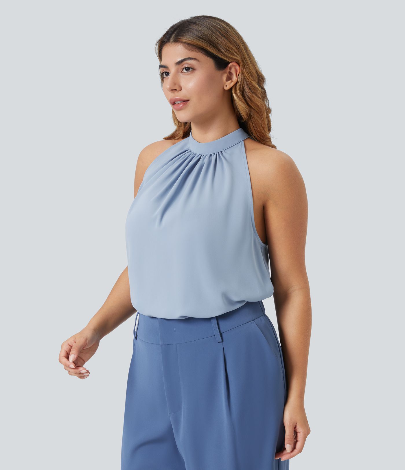 Haut col licou sans manches à ourlet arrondi pour femme, grande taille