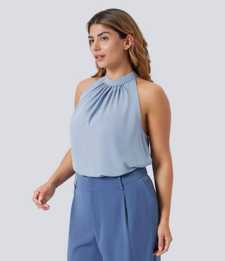 Haut col licou sans manches à ourlet arrondi pour femme, grande taille