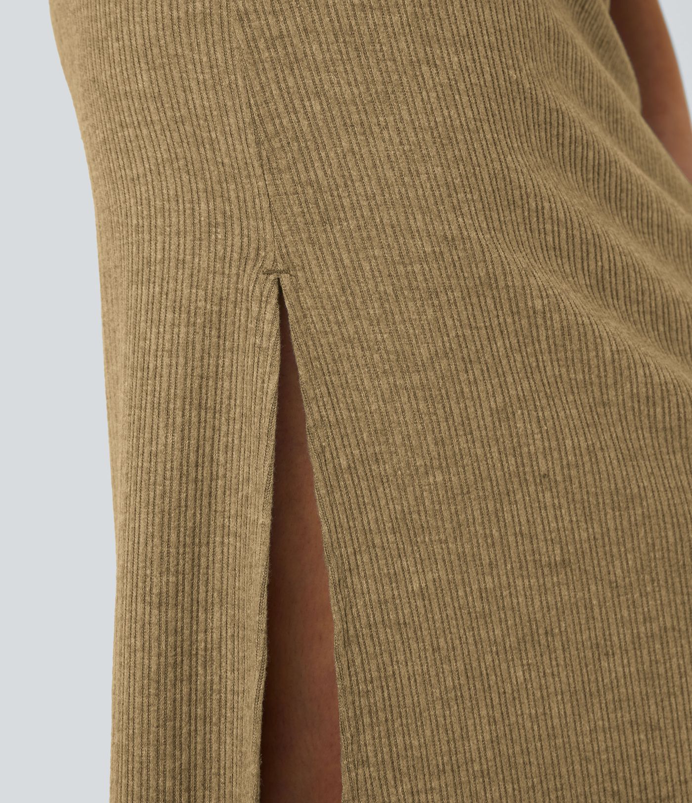 Ribbed High Waisted Hem A Line Maxi Fleece Casual Skirt
