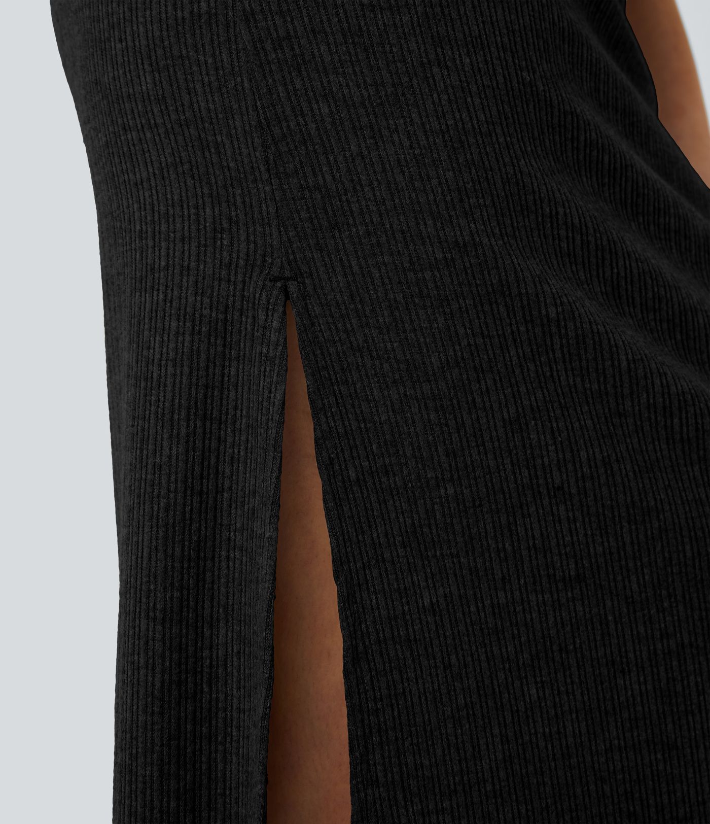 Falda larga acampanada dobladillo dividido tiro alto canalé