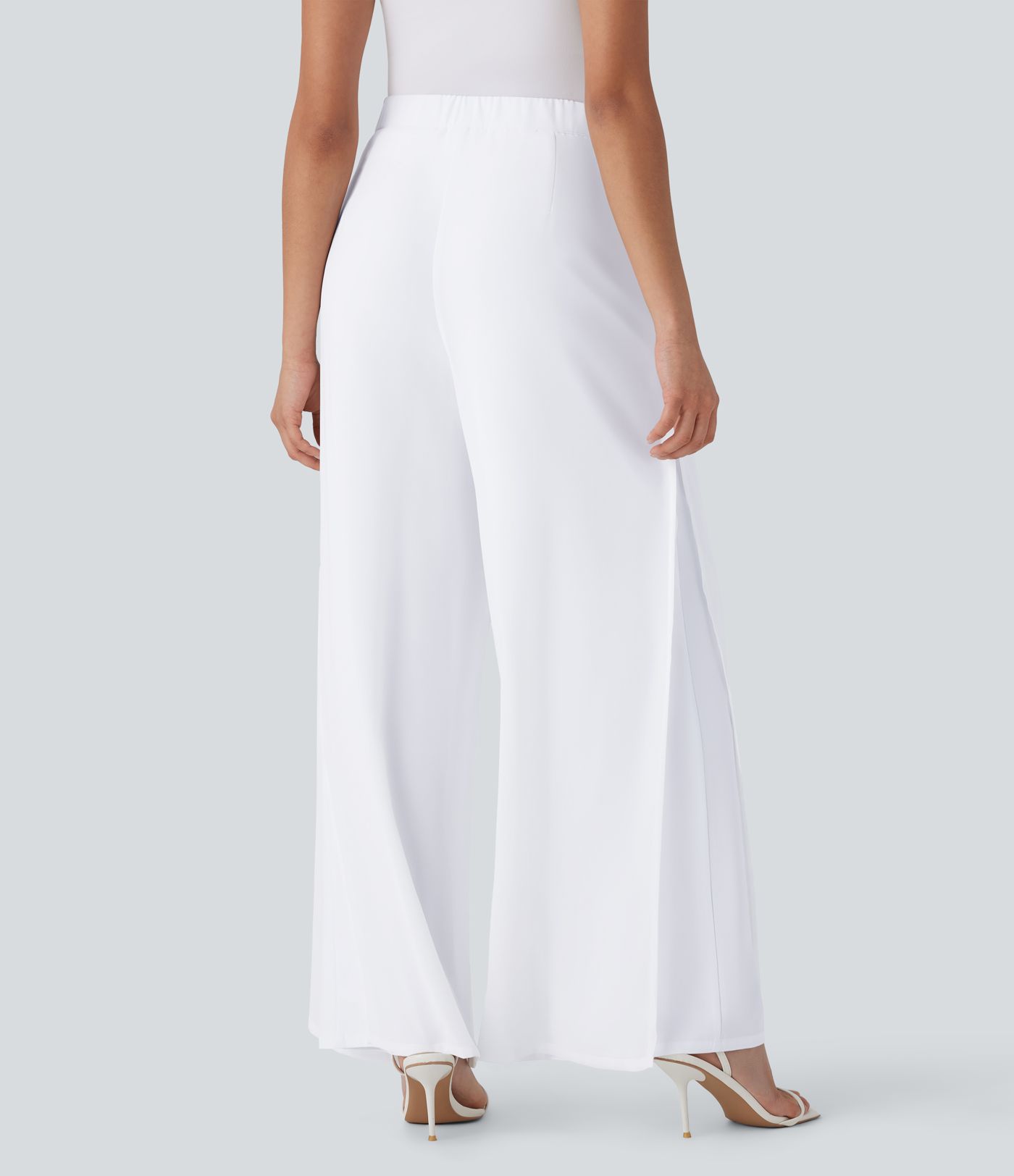 Breezeful™ High Waisted Tie Front Invisible Zipper Side Pocket Straight Leg Sheer Chiffon Flowy Quick Dry Work Trousers
