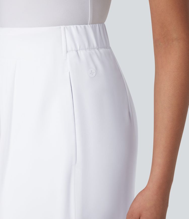 Breezeful™ High Waisted Tie Front Invisible Zipper Side Pocket Straight Leg Sheer Chiffon Flowy Quick Dry Work Trousers