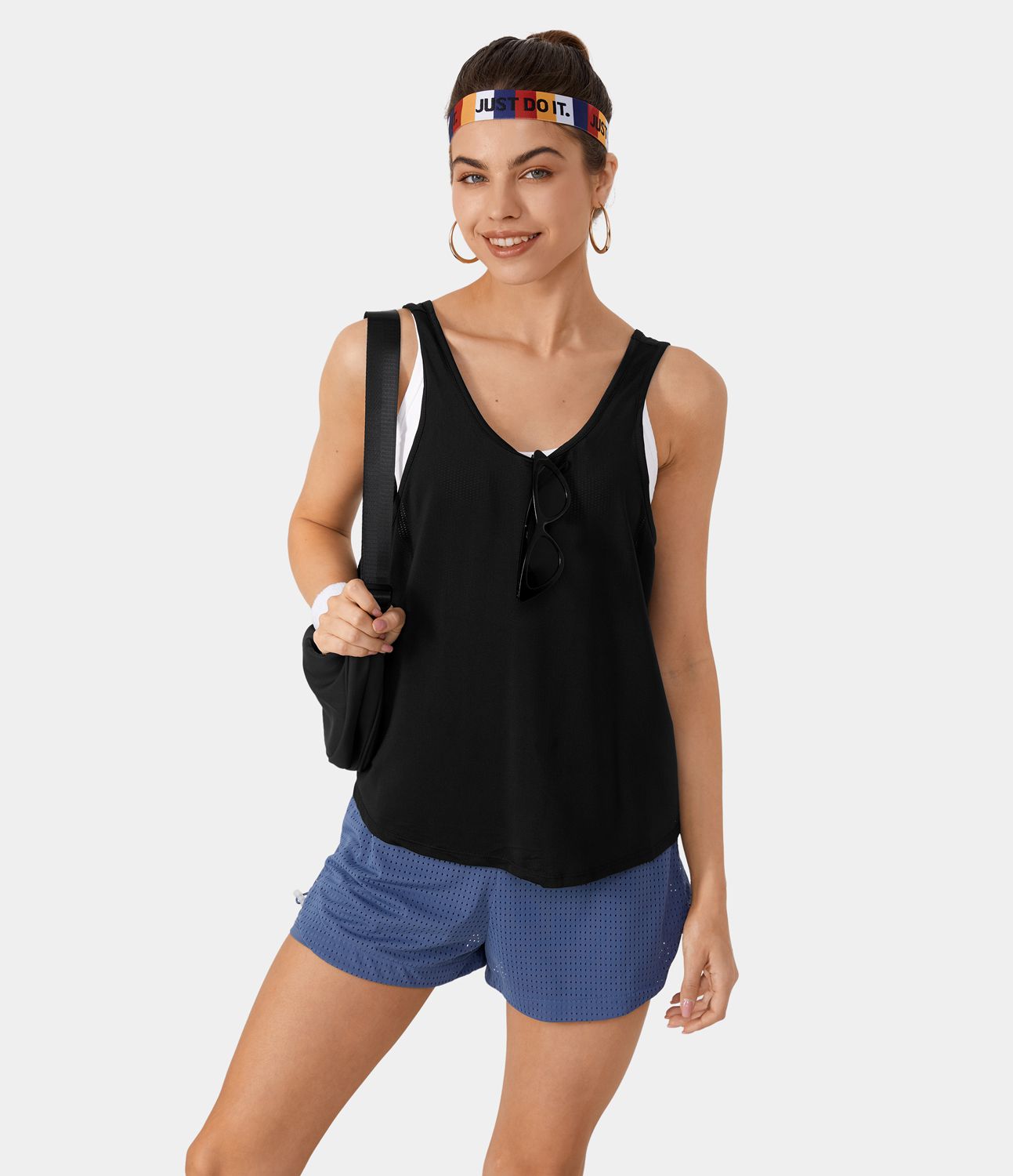 Everyday Round Neck Split Tie Back Tank Top