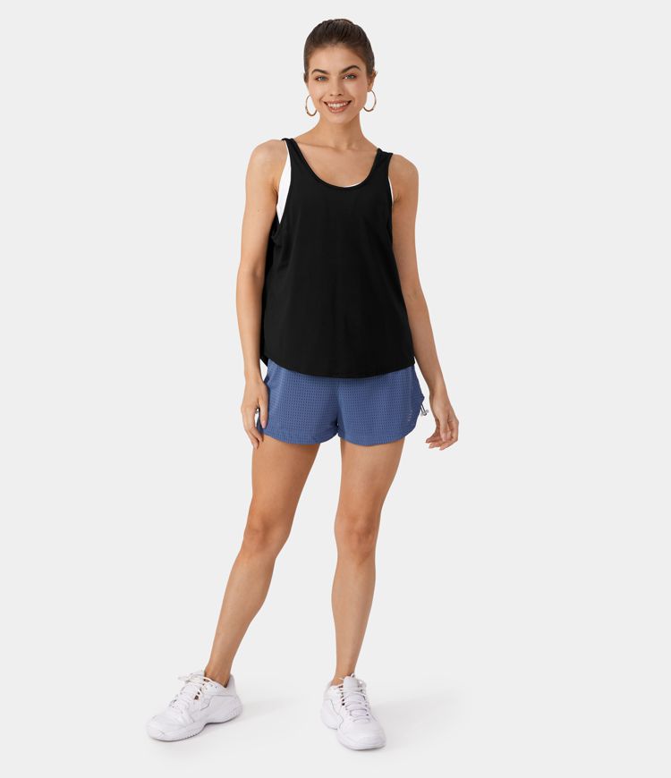 Everyday Round Neck Split Tie Back Tank Top