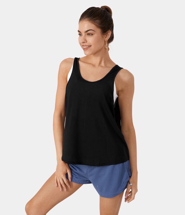 Everyday Round Neck Split Tie Back Tank Top