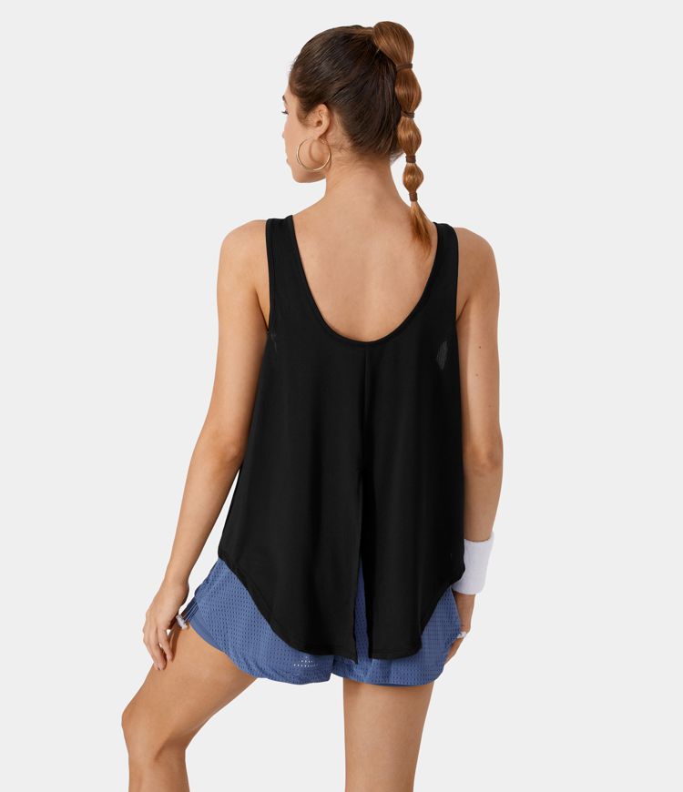 Everyday Round Neck Split Tie Back Tank Top