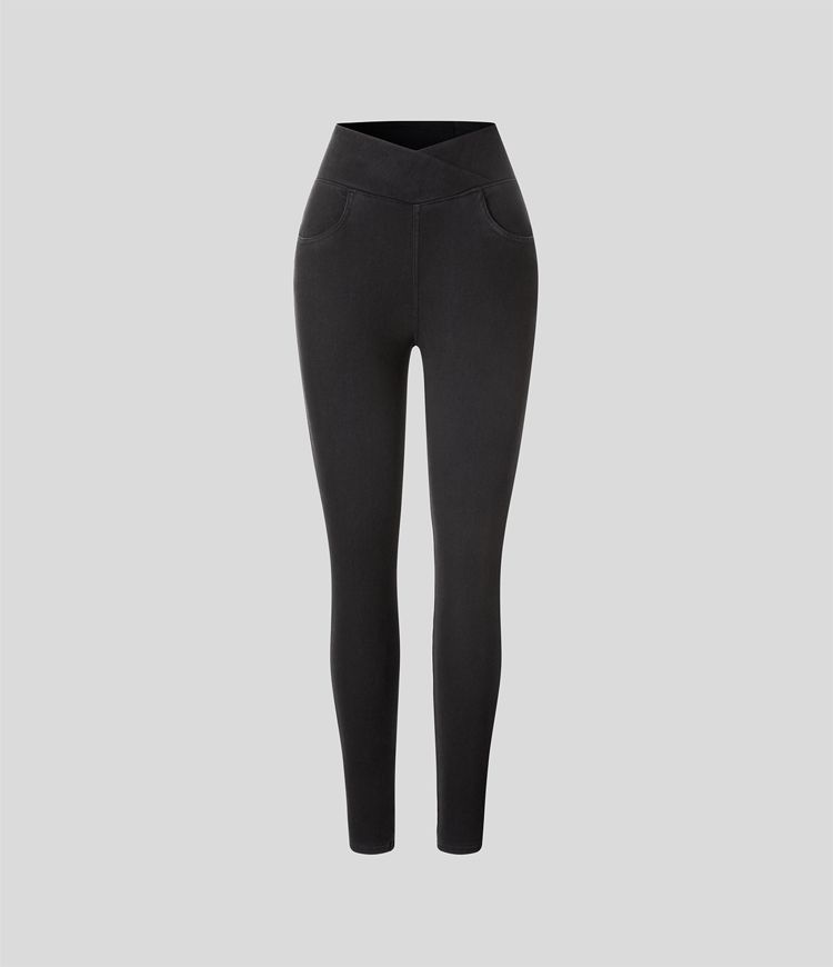 Halara Flex™ Leggings mezclilla elástica polar cintura cruzada tiro alto 7/8