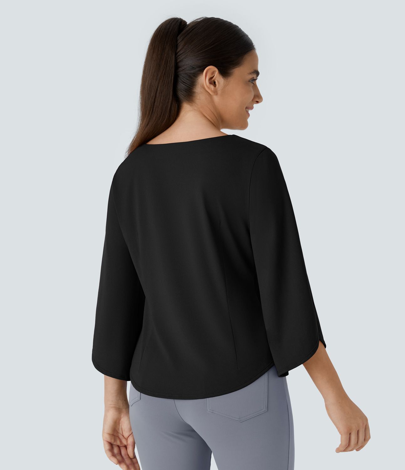 V-neck 7/8 sleeve curve bottom worklook top